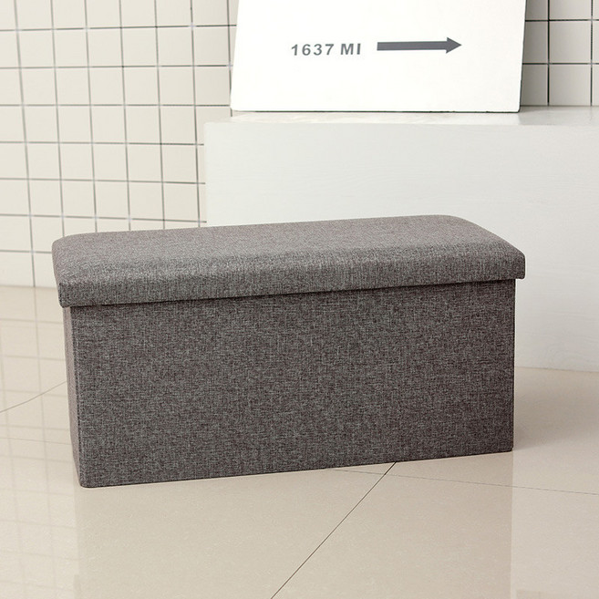 家用棉麻布藝大號收納凳 76x38x38cm 藍色, 灰色,76*38*38cm, 1個