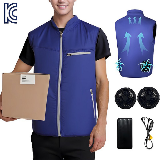 [KC인증] 에어 쿨조끼 선풍기 조끼+20000mAh 보조 배터리 얼음조끼 낚시 등산 현장작업 K-V