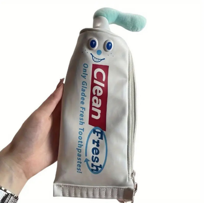 치약 모양 디자인 멀티 파우치 메이크업 펜슬 케이스 데스크탑 문구 수납 파우치, 1개, 치약 모양 화이트