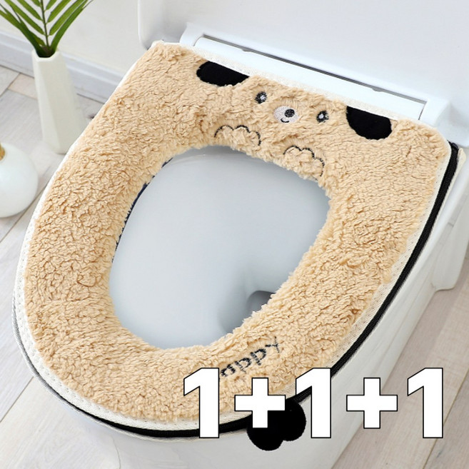 우아한클릭 1+1+1 극세사 변기커버 시트 지퍼형, 3개, 브라운