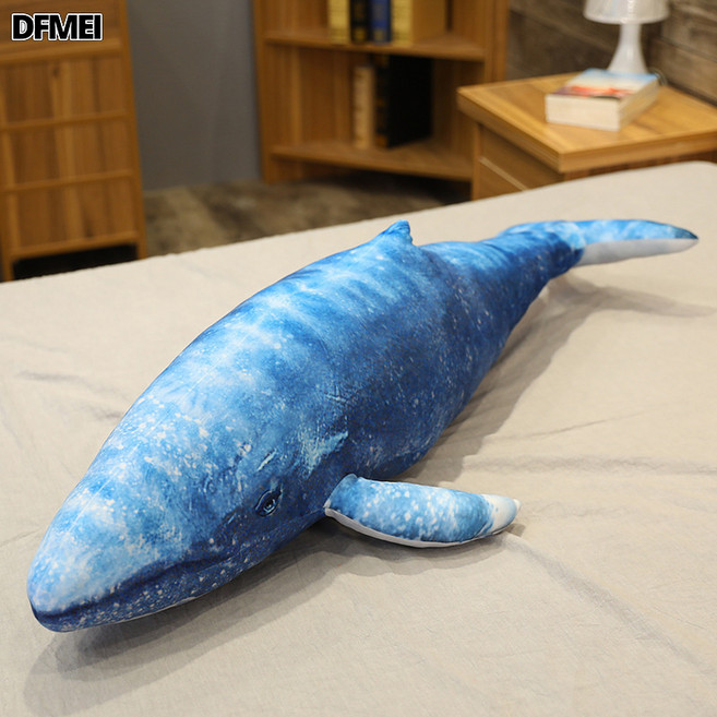DFMEI 藍鯨魚公仔毛絨玩具長條抱枕女生睡覺七夕布娃娃, 藍