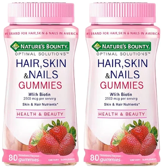 네이쳐스바운티 옵티말 솔루션스 헤어 스킨 앤 네일 구미스 비오틴 2500mcg, 80정, 2개 - 쿠팡