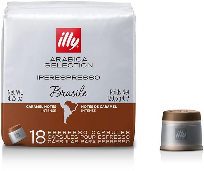 Illy Coffee iperEspresso 캡슐 1인용 커피 포드 싱글 오리진 캐러멜 노트가 있는 브라질 로스트 머신용 18개입 241152