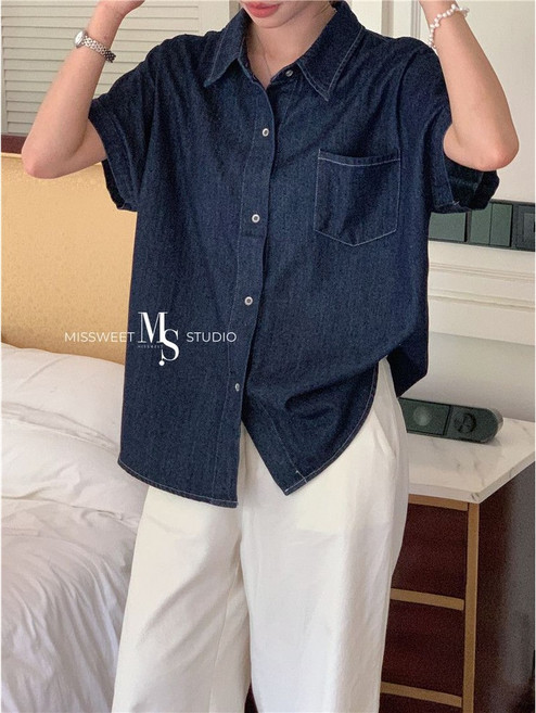 MISSWEET MS STUDIO 短袖牛仔襯衫 兩色可選 輕便休閒