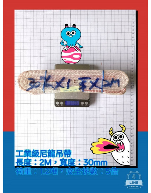 EN1492-1 高拉力 耐磨型 聚酯扁帶吊帶 荷重1T, 1個, 尼龍吊帶, 寬25mm荷重1噸, 長度：2M
