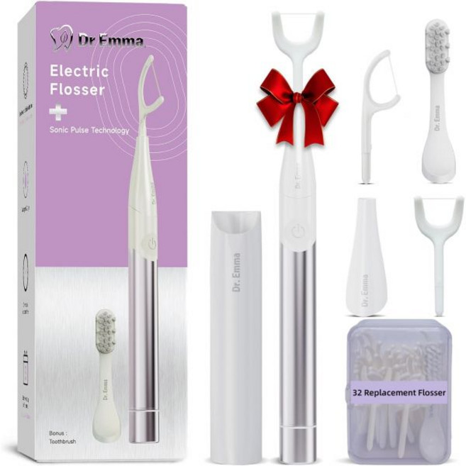 전기 진동 치실기 세트 교체용 치실 선택지 및 칫솔 포함 성인용 전동 치아 세척용 키트 워터 플로서 대체품 미드나잇, A-purple