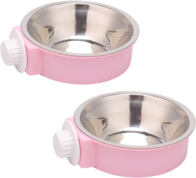 아이구감사합니다 고양이 강아지 철장 케이지 전용 밥그릇 물그릇, 핑크, 2개