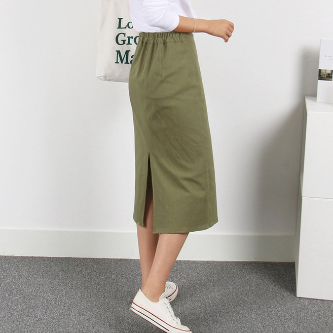 여성 h라인 스커트 미디/롱 2기장 빅사이즈 이지핏 밴딩스커트 봄 여름 가을