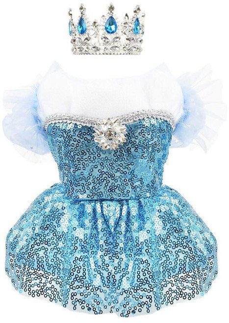 LittledROPE 로프t 왕관이 있는 강아지 눈 여왕 공주 코스튬 럭셔리 스팽글 애완동물 생일 파티 공주 할로윈 드레스 업 코스프레 의상 소형견 중형견 여아용 (블루 X