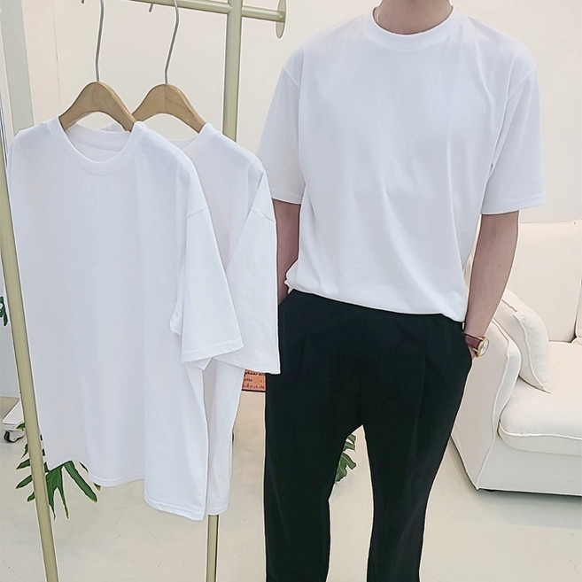 남녀공용 라운드 반팔티 흰티 기능성 텐타가공 무지티셔츠