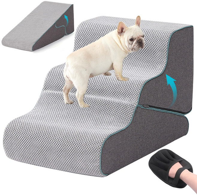 엠티링크 강아지 계단 접이식 2IN1 다용도 논슬립 슬개골보호 스텝 구름패브릭 변환가능 펫스텝, 그레이세트, 1개