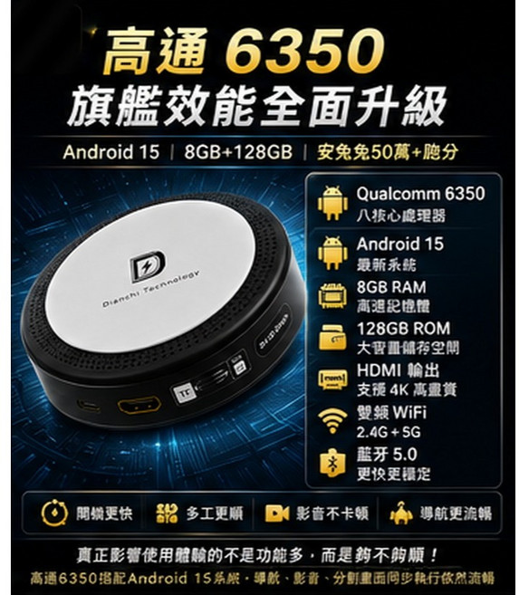 導航王 IBOX9 高通6350 Android 15 CarPlay 升級神器 支援 4K HDMI, 1個, 6350, 8+128HDM版安卓15