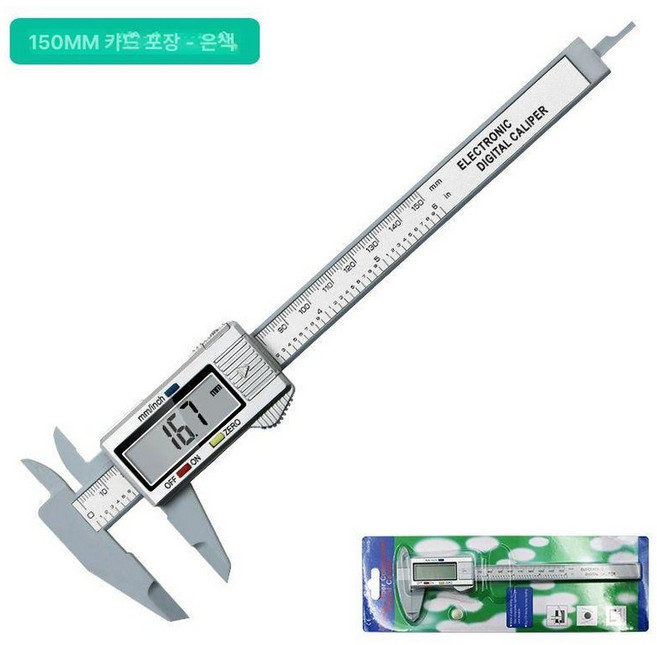 150mm 100mm 전자 마이크로미터 디지털, 실버 0-150 카드 포장 - 배터리 포함, 1개