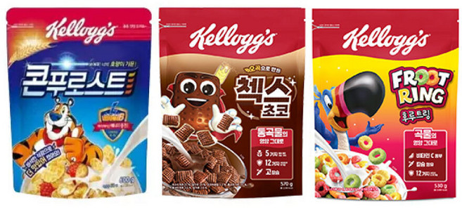 베스트픽 켈로그 아이 간식 3대장 세트(콘푸로스트 600g + 오곡 첵스초코 570g + 후르트링 530g), 1세트, 530g