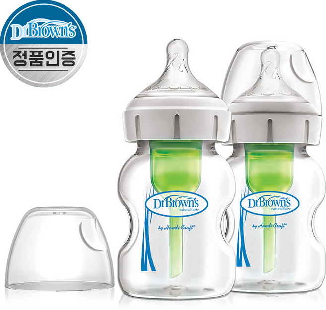 닥터브라운 와이드넥 옵션스 플러스 유리 젖병 트윈팩, 혼합색상, 150ml, 2개