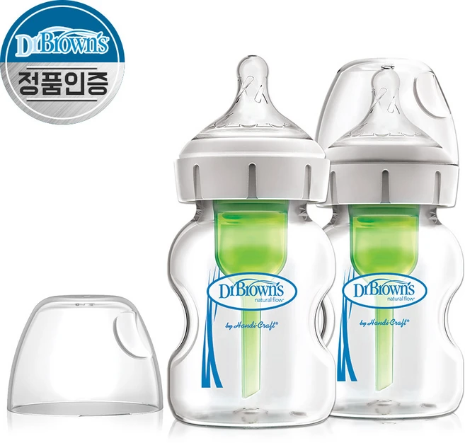 닥터브라운 와이드넥 옵션스 플러스 유리 젖병 트윈팩, 혼합색상, 150ml, 2개 - 쿠팡