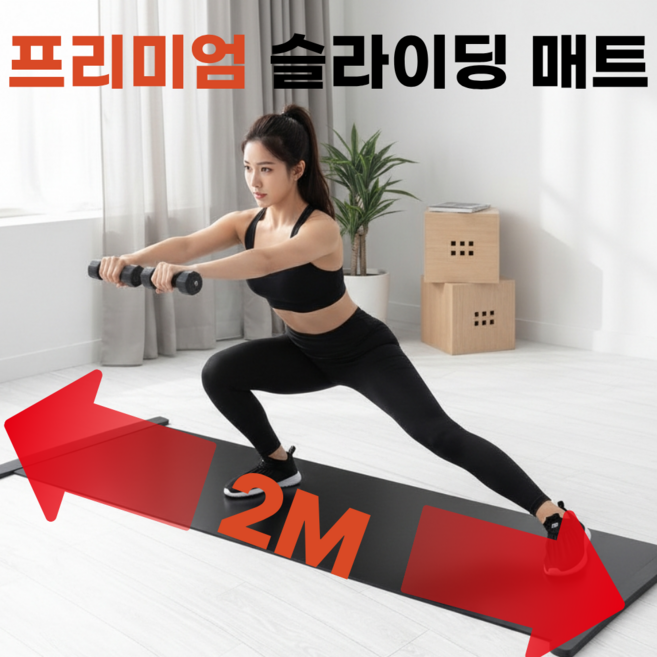 레모홈 홈피트니스 스케이팅 슬라이딩매트 2M, 1개, 블랙