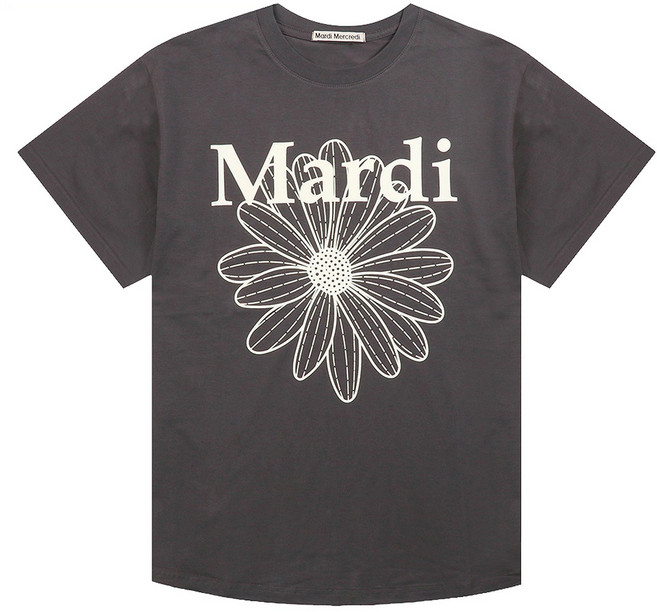 Mardi Mercredi 中性款花朵短袖T恤, 炭灰色 + 象牙白