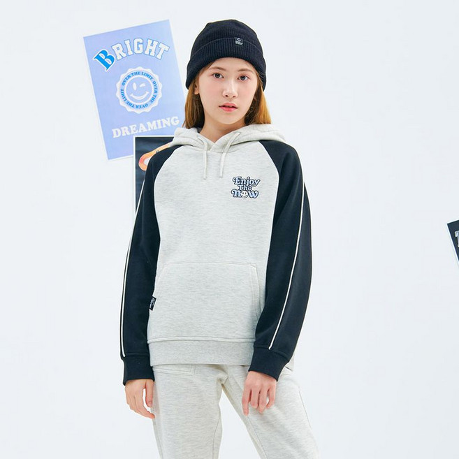 [오션스카이] (본사직영)[2color]여아 나그란 배색 기모 후드 T-shirt