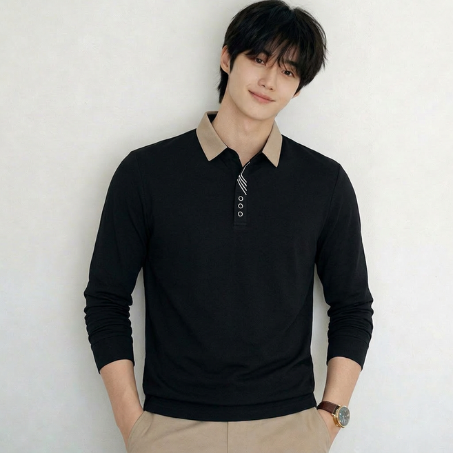 스티드 봄 가을 사선 긴팔 카라티