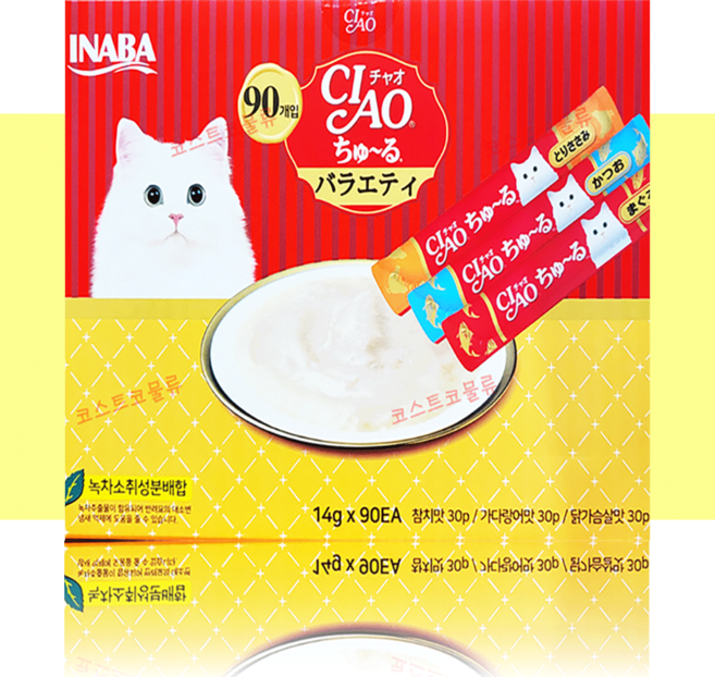 챠오츄르 대용량 90P 코스트코 고양이 츄르 간식 버라이어티 반려묘 차오추르 90P, 혼합맛(참치/가다랑어/닭가슴살), 14g, 90개