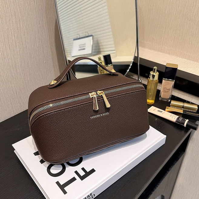 퍼스트픽 대용량 분리수납 화장품 파우치 고급 가죽 여행용 메이크업 가방