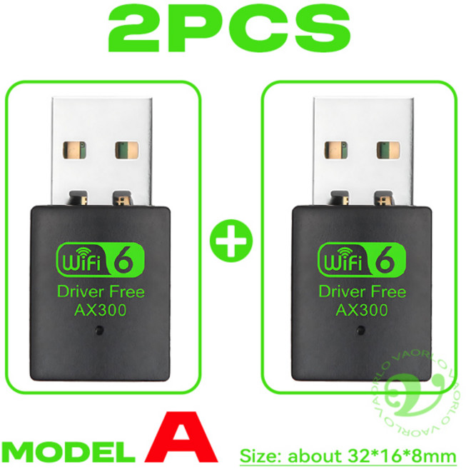 WIFI 6 802.11AX USB 무선 어댑터 AX300 네트워크 카드 2.4G Wi-Fi 미니 동글 리시버 PC노트북용 Win71011 드라이브 프리, [02] Model A 2PCS