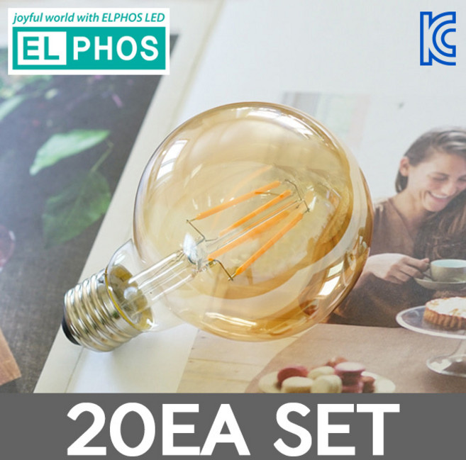 엘포스 LED 에디슨 전구 G80 3W 골든글라스 카페전구 인테리어램프 세트, 전구색, 20개