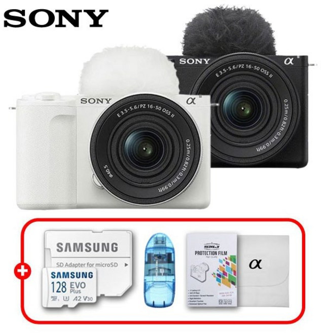 소니 정품 ZV-E10M2K 16-50mm II 키트 / 프리미엄 패키지 / 128G+리더기+잘라쓰는보호필름+융 증정 / TJ, 블랙