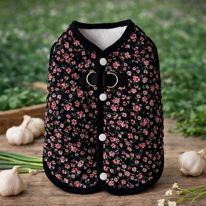 멍케어 강아지 겨울옷 김장 조끼 패딩 겨울 하네스, 1개, 블랙