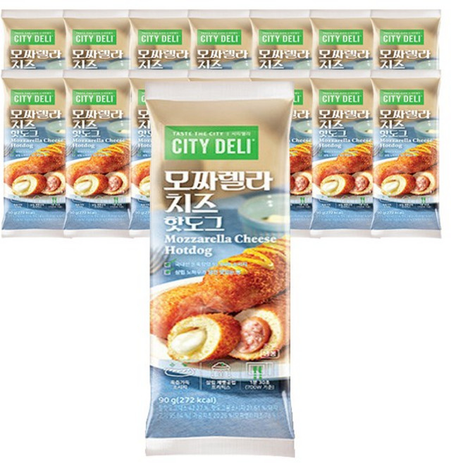 삼립 시티델리 모짜렐라 치즈 핫도그 90g x 15개 / 간식 소시지 냉동핫도그, 80g