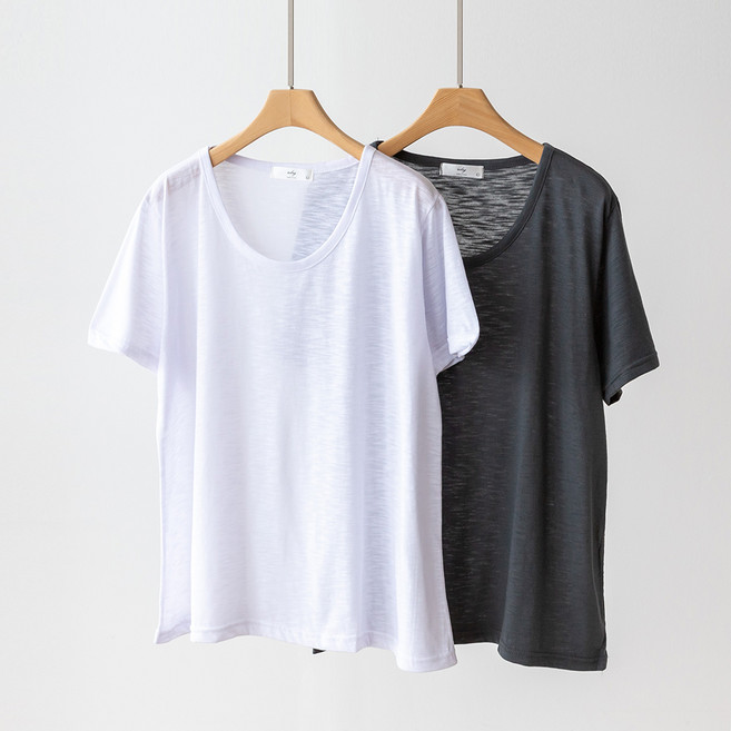 코코세븐 1+1여성 빅사이즈 제스트 유넥 슬라브 반팔 티셔트