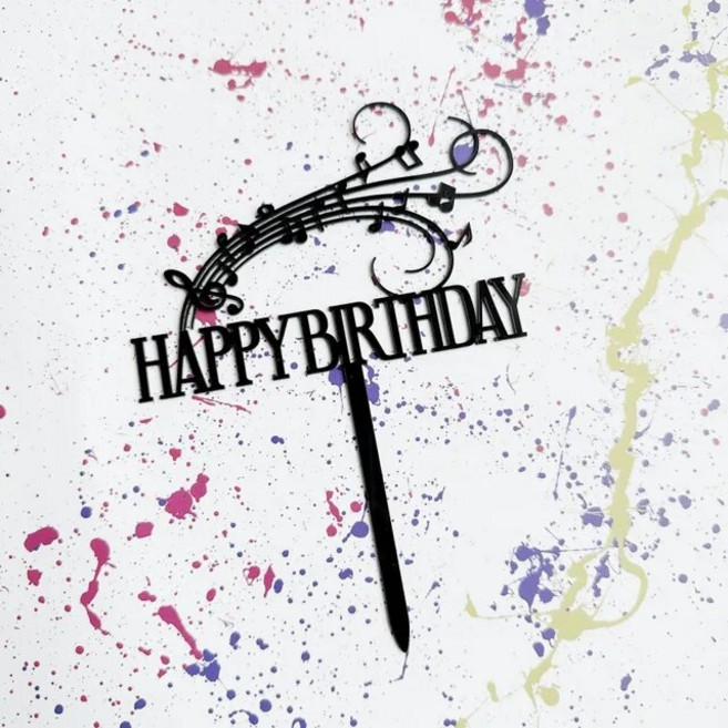 인테리어 크리스마스 생일 홈 파티 용품 음표 케이크 토퍼 골드 아크릴 테마 음악 장식, [06] 6