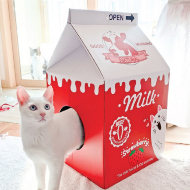 고양이 숨숨집 우유상자 스크래쳐 하우스 (딸기우유)ehw7+9Ktb