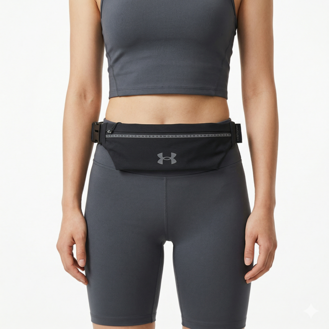 언더아머 런닝 벨트 런 벨트 힙쌕 웨이스트백 허리색 힙팩 마라톤 조깅 운동 허리 가방 핸드폰, 1개, BLACK