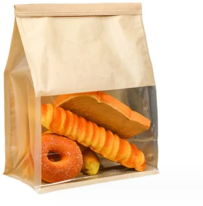 투명 창이 있는 다크 브라운 호환/흰색 크래프트 가방 셀프 도장 토스트 빵 베이킹 선물 스탠드업 파우치, 02 10PCS, 02 16x26cm