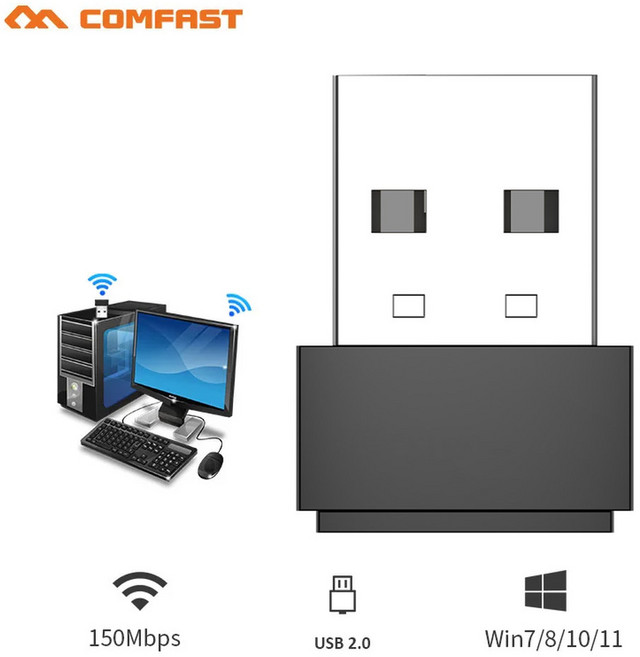 미니 USB 와이파이 어댑터 무선 리시버 동글 네트워크 카드 노트북 PC 스틱 키 이미터 안테나 802.11b/g/n 150Mbps, Black RTL8188, 02 Black RTL8188, 1개