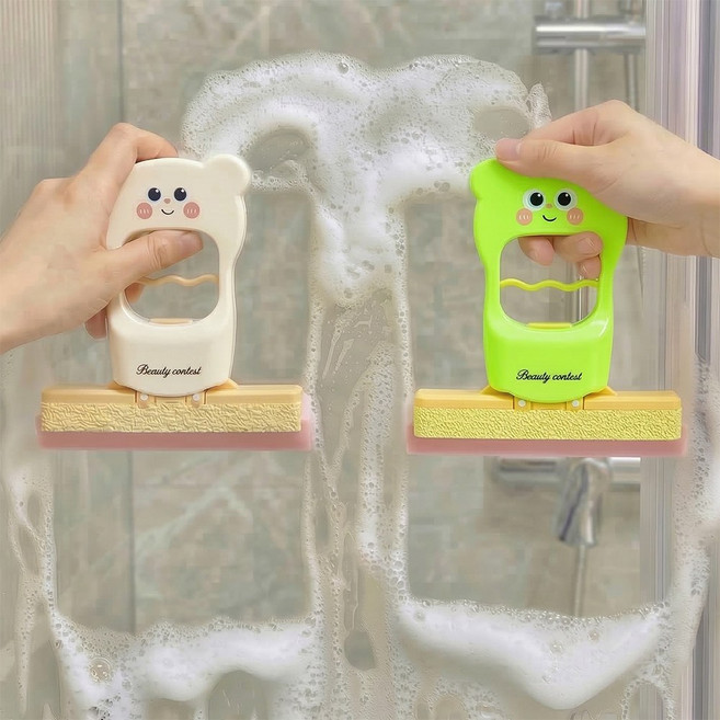 곰돌이 미니 스퀴지 1+1 욕실 물기제거 유리창 거울 세면대 주방 다용도 스펀지 클리너, 라임그린+크림화이트, 2개