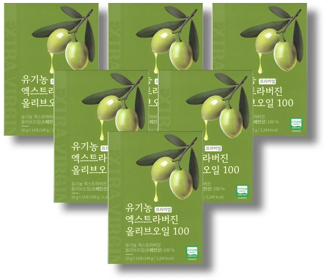 올바른 유기농 프리미엄 엑스트라버진 올리브오일 100, 6박스, 140g - 쿠팡