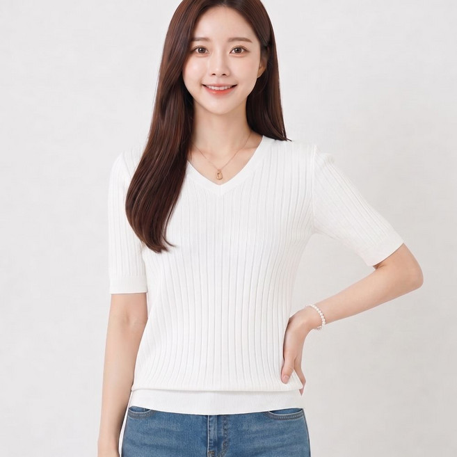 6위 - 바이로이 소프트터치 모달 골지 브이넥 반팔 니트