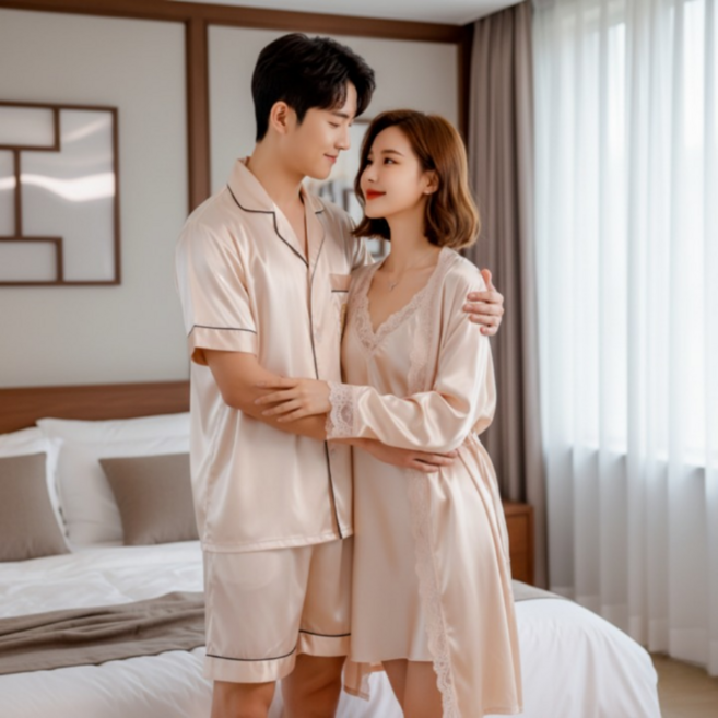썸윈 여름 커플잠옷 신혼부부 파자마 홈웨어 수면 빅사이즈 긴팔 반팔 반바지 잠옷 세트