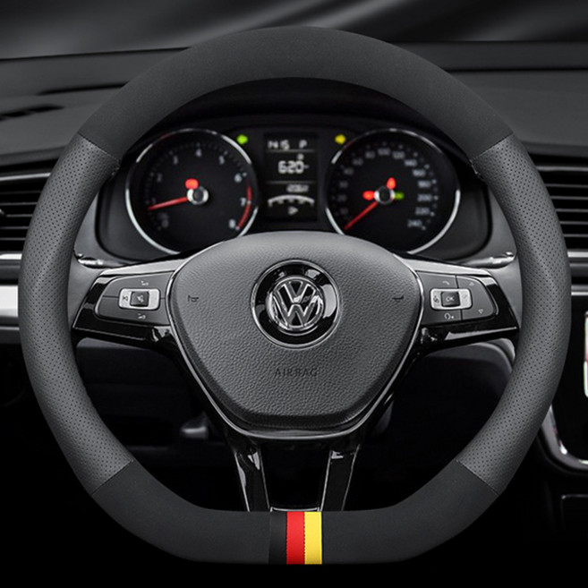 폭스바겐 티구안 골프 아테온 ID4 제타 투아렉 D컷 3D 카본 & 스웨이드 핸들커버, 저먼타입