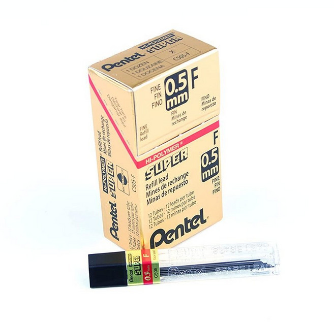 Pentel 슈퍼 하이폴리머 메카니컬 샤프심 리필 0.5 mm) 두께 2B 144 개(C505-2B) 323463, F 리드