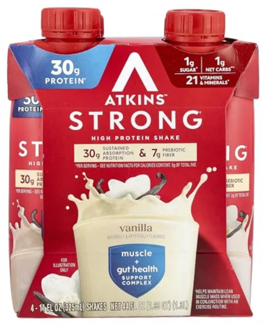 Atkins Strong High Protein Shake Vanilla 30g Protein 7g Prebiotic Fiber Muscle & Gut Health S, 1개, 325ml - 쿠팡