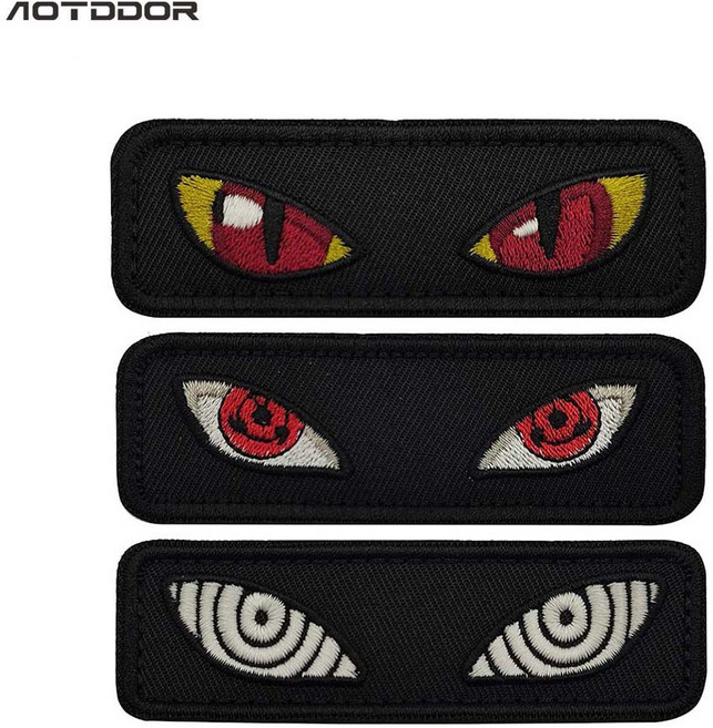 AOTDDOR 야광 빛나는 고양이눈 디자인 찍찍이 벨크로 자수 와펜 패치
