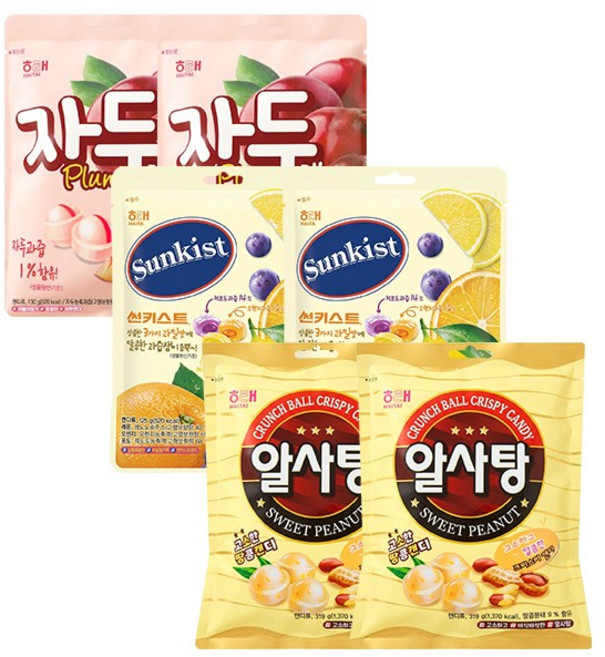 해태 자두캔디 130g+썬키스트캔디 125g+알사탕 319g, 2세트, 574g