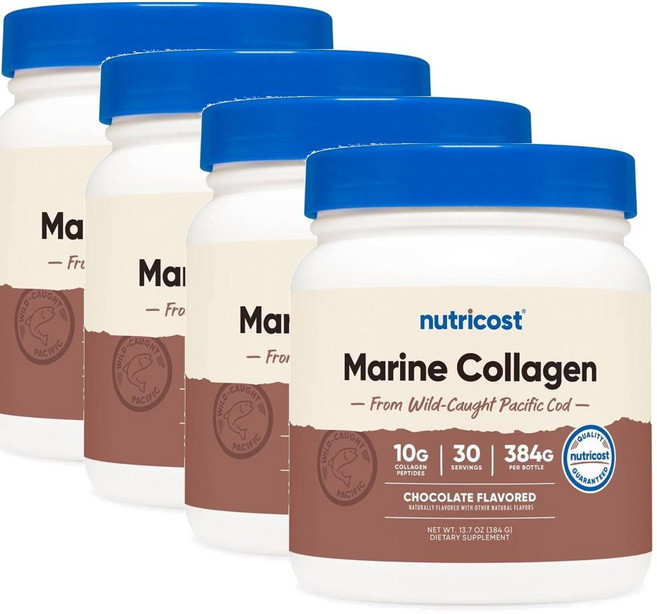 뉴트리코스트 마린 콜라겐 파우더 초콜릿맛 Nutricost Marine Collagen, 384g, 4개