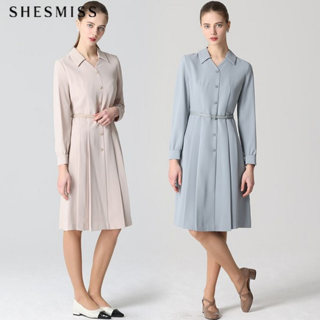 (SHESMISS)] 지적인 카라 V넥 벨티드 원피스 (택가격: 328000원)