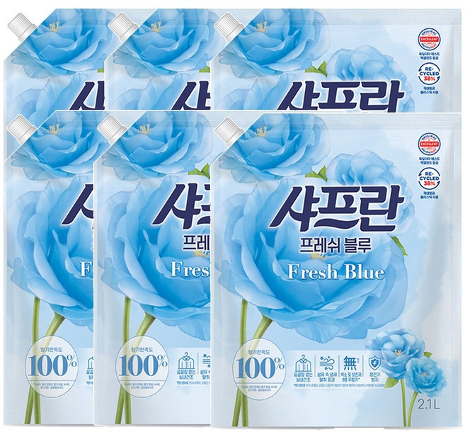 샤프란 프레쉬 블루 섬유유연제 리필 2.1L 6개