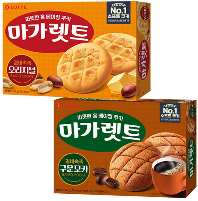 롯데 마가렛트 오리지널 352G+마가렛트 구운모카 352G 사무실 대용량 간식, 704g, 1세트